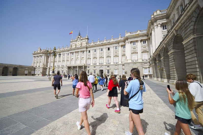 The Royal Palace of Madrid and its plaza on a clear day